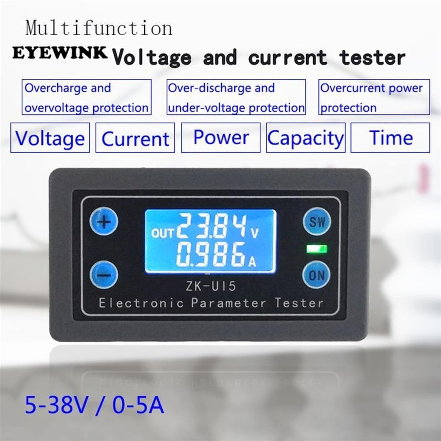 DC 5V-38V Digital LCD Display Voltmeter Ammeter Multi-Function Volt Current Voltage Meter Tester Sound Light Alarm Indicator