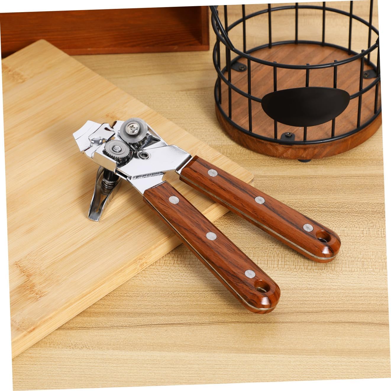 Sturdy Can Opener Multi-function Bottle Opener Wooden Handle Stainless Steel Camping Essential