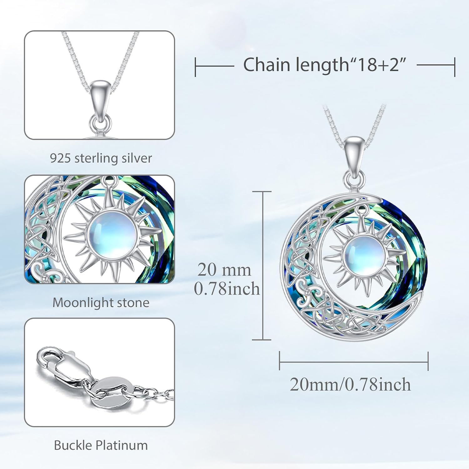 OHAYOO Crescent Moon Necklaces for Women 925 Sterling Silver Sun and Moon Pendant Crescent Moon and Lunar Jewelry Romantic Celestial Gifts for Birthday Best Friend
