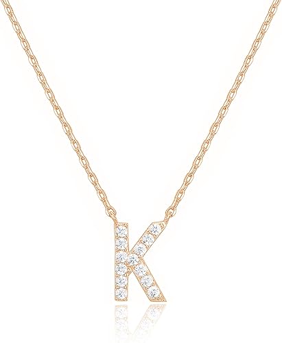 PAVOI 14K White Gold Plated Cubic Zirconia Initial Necklace  Letter Dainty Necklaces for Women