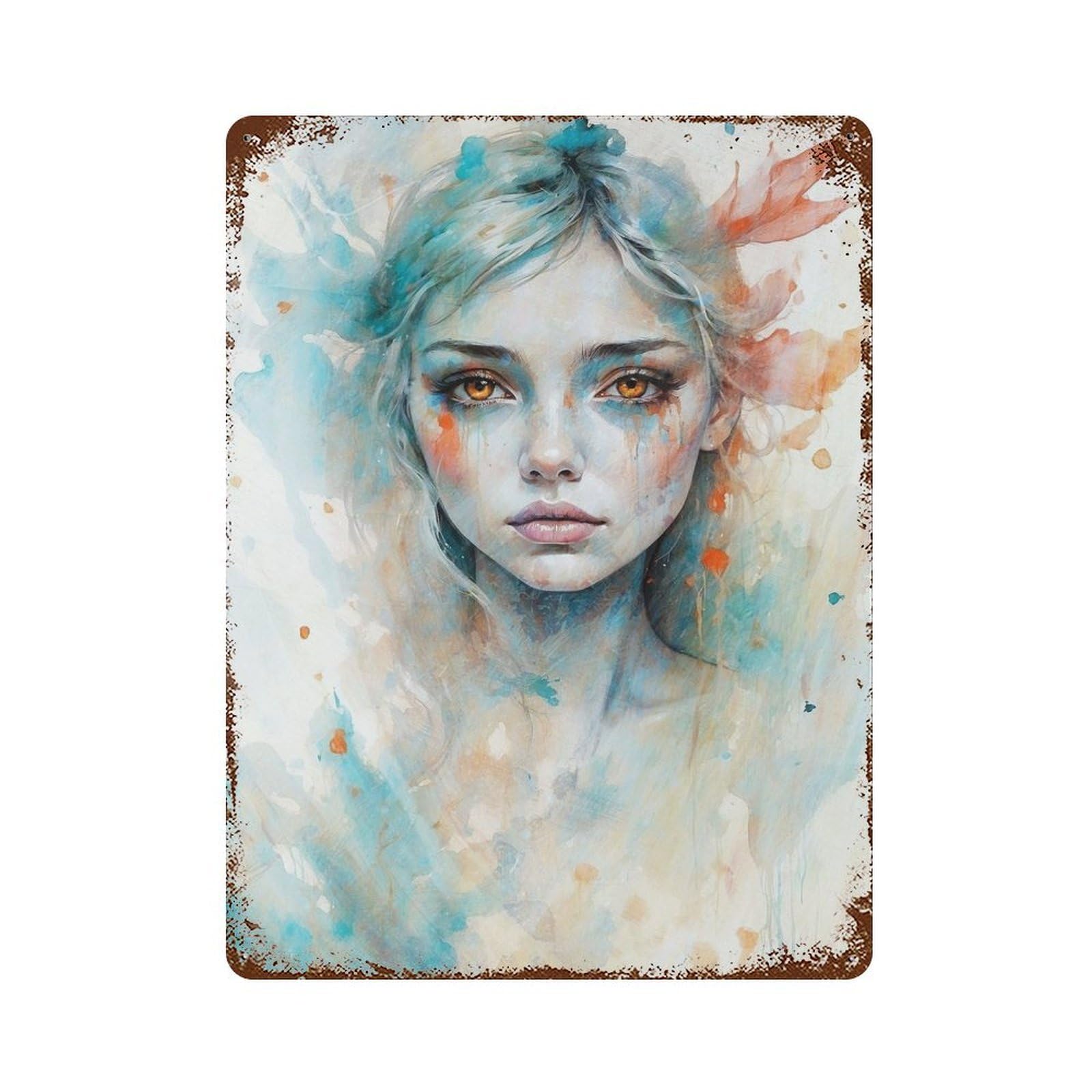 Rust Effect Ice Nymph Weathered Tin Sign 15.7"x11.8", Novelty Wall Decor for Office, Studio And Wall Decor
