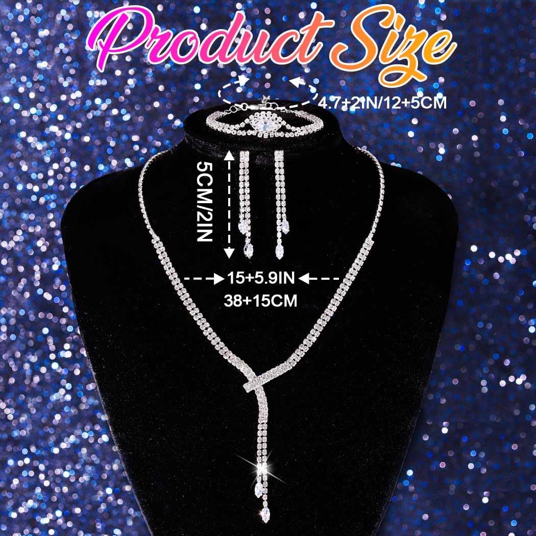 GORAIS Rhinestone Jewelry Silver Necklace Prom Jewelry Sets | Womens Jewelry Set Bridal Wedding Costume Jewelry Sets