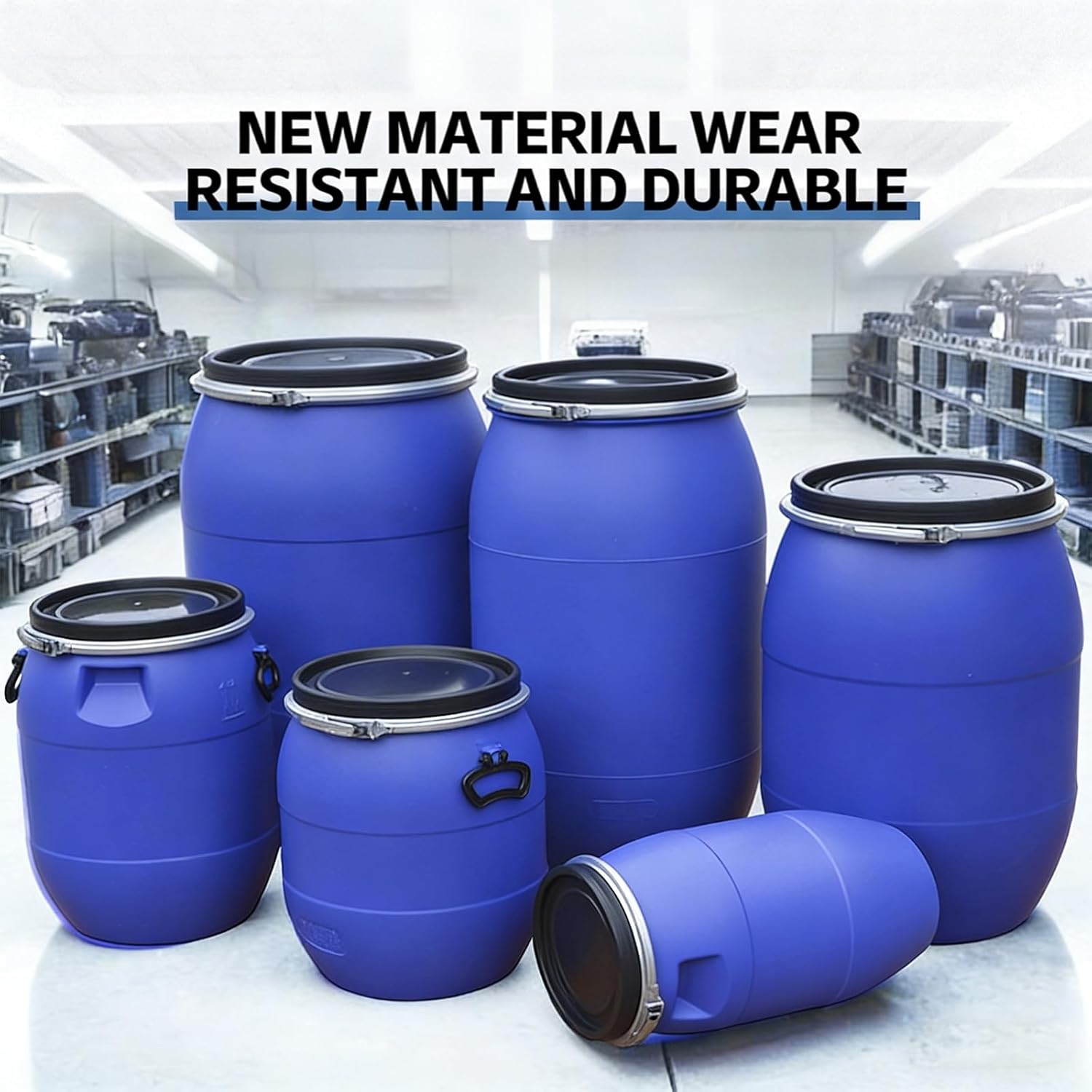 Plastic Blue Drum,Storage Barrel Drum,Plastic Barrel with Lid and Latch Ring,Fermentation Container,Extra Thick Safe Barrels,Air Tight Industrial Storage Container,Food Grade for Shipping,HDPE,60L