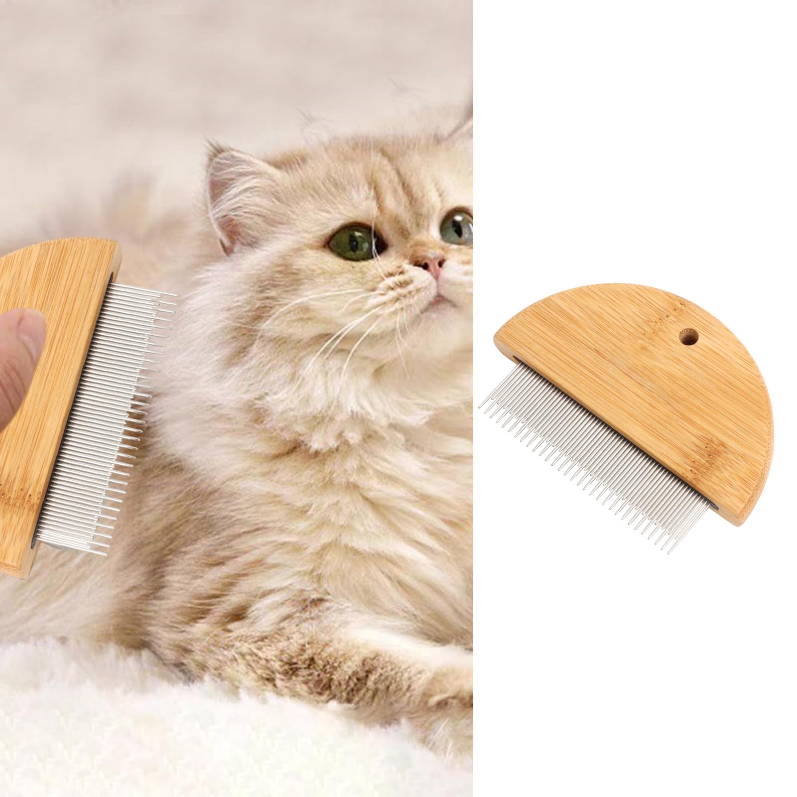 MANON ROSA Flea Lice Comb for Dogs and Cats - Stainless Steel Teeth Brush Pet Hair Detangler & Flea Removal Grooming Tool (2 in 1 Comb)