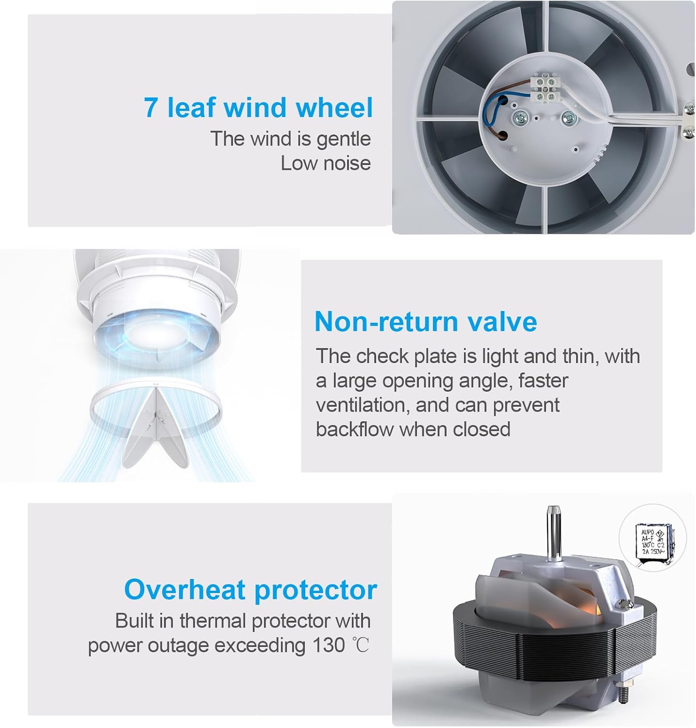 Bathroom Exhaust Fan, 6 inch Silent Ceiling and Wall Mount Ventilation Fan with Anti-Backflow Check Valve, Balanced Air Solution, for Tub Shower Enclosure, 110V (Square)