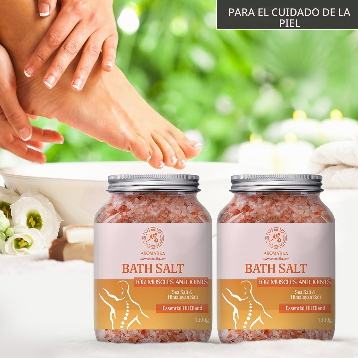 Sales de Baño Set Articulaciones & Músculos 2х1300g - Aceites Esenciales de Lavanda & Salvia & Romero - 100% Natural Sale Marina - Cuidado del Cuerpo - Baños de Relajación - Calma - Aromaterapia
