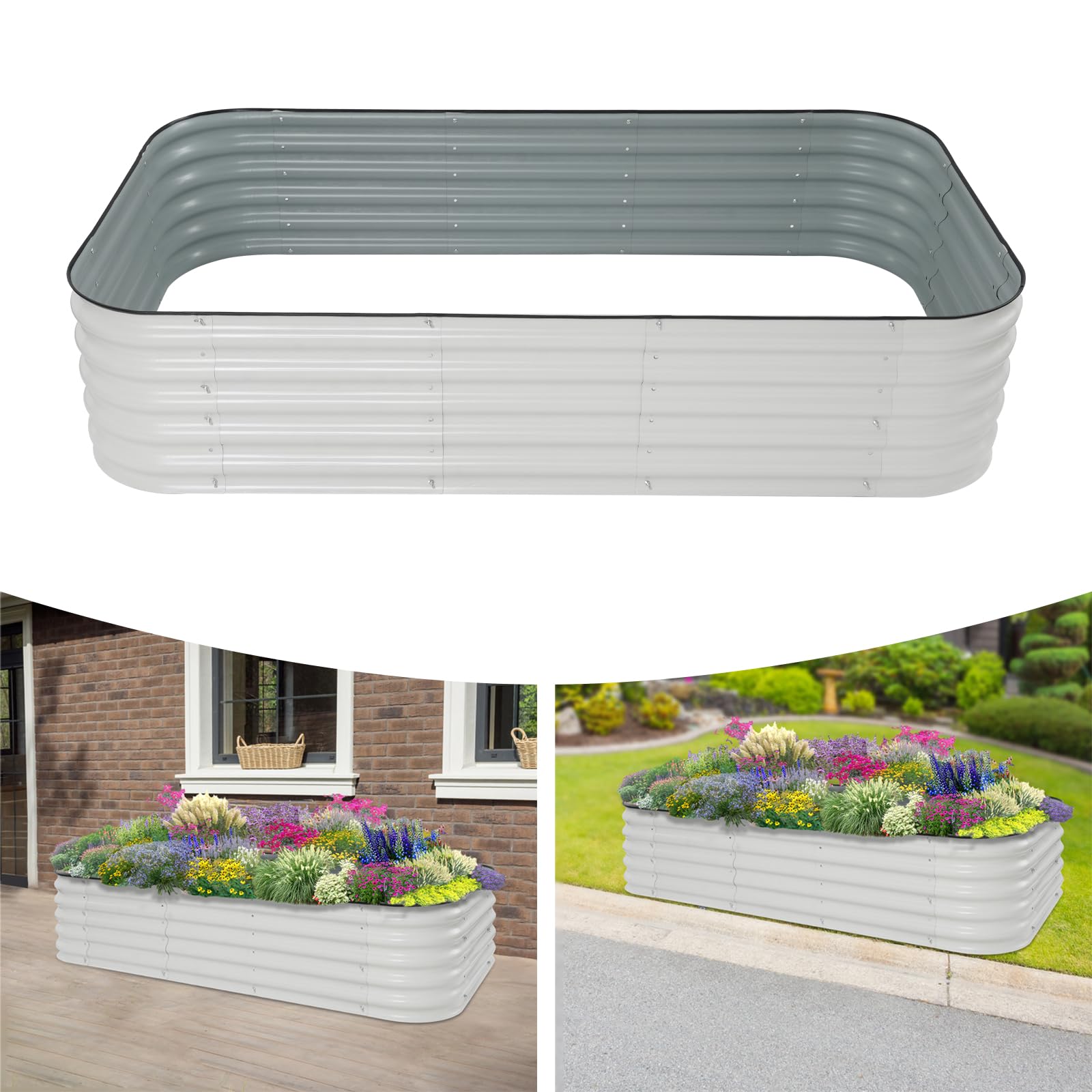 Kit de bancal alto de metal, kit de jardinera de acero galvanizado engrosado, jardinera de jardín, para exteriores, verduras, hierbas, flores y frutas, semillero de jardín (240 x 60 x 43 cm)