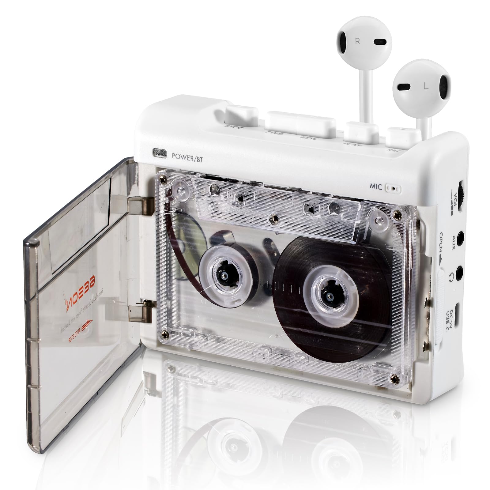 Portable Retro Recordable Cassette Player, Vintage Cassette Tape Player Recorder Audio Player with Earphone Jack, Battery Operated or AC Powered Tape