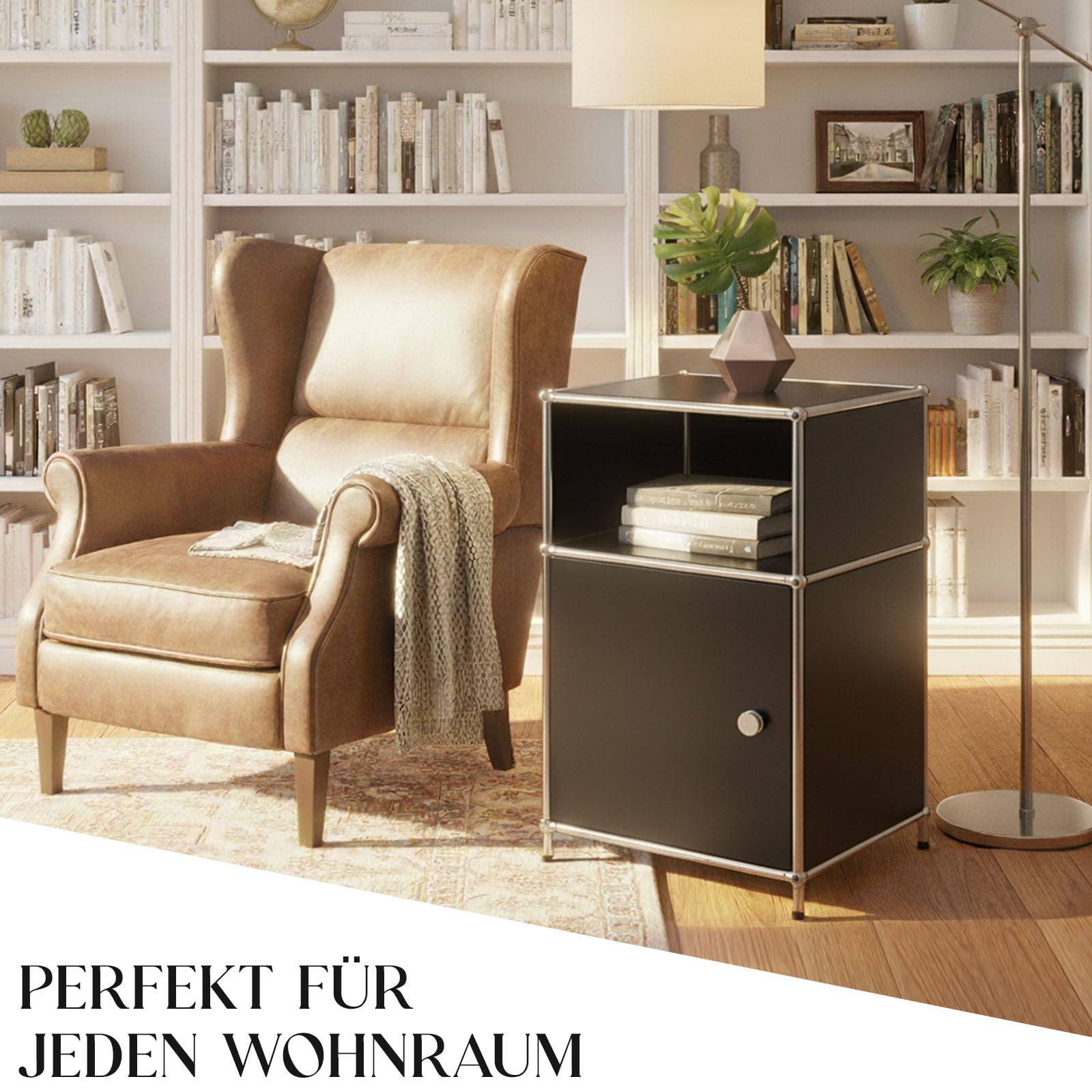 Floordirekt Regal, Metallregal, Beistelltisch - Schwarz, Chrom, 65Hx40Bx40T cm - Modulares Stecksystem im modernen Design, Metall Regal für Wohnzimmer, Büro, Flur - Nachttisch Concept Epure MK-040