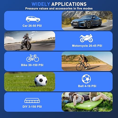 Miniatura 6 de Inflador de neumáticos inalámbrico, compresor de aire portátil de 10000 mAh para neumáticos de automóvil, bomba de aire eléctrica de 150 PSI con