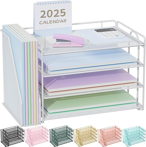 Spacrea Organizadores de escritorio y accesorios, organizador de papel para escritorio con organizador de archivos, accesorios de escritorio y