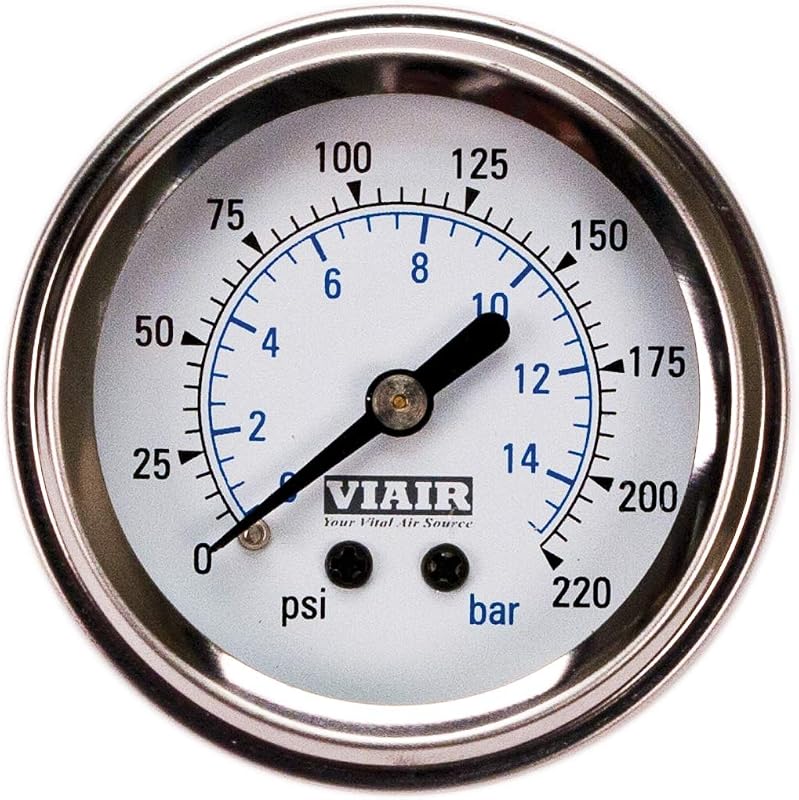 Manômetro VIAIR de ponteiro único 220 PSI com mostrador branco iluminado – 1 unidade