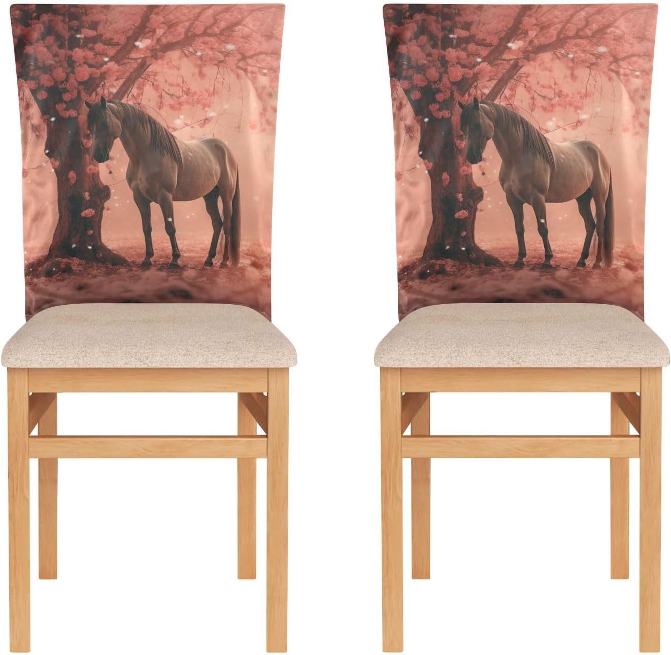 ALAZA Romantic Horse Stand Under The Tree Chair Back Cover Set of 6, Washable Reusable Removable Chair Slipcovers Decorative Chair Cover for Home Kitchen Wedding Party