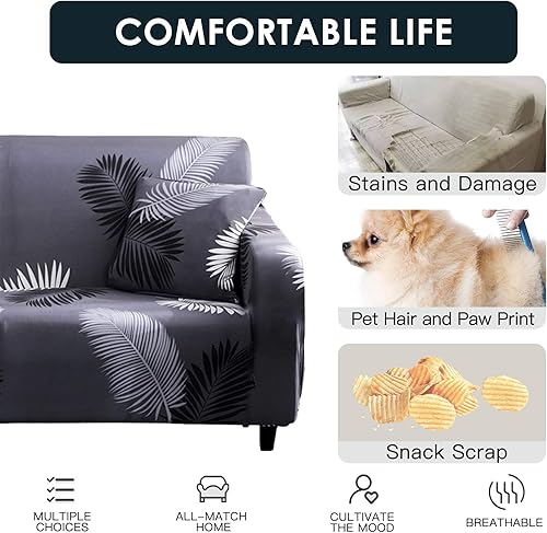 Vista 20 de HOTNIU Funda de sofá seccional de 2 piezas, funda elástica suave para sofá en forma de L, funda de sofá modular moderna con estampado para sala
