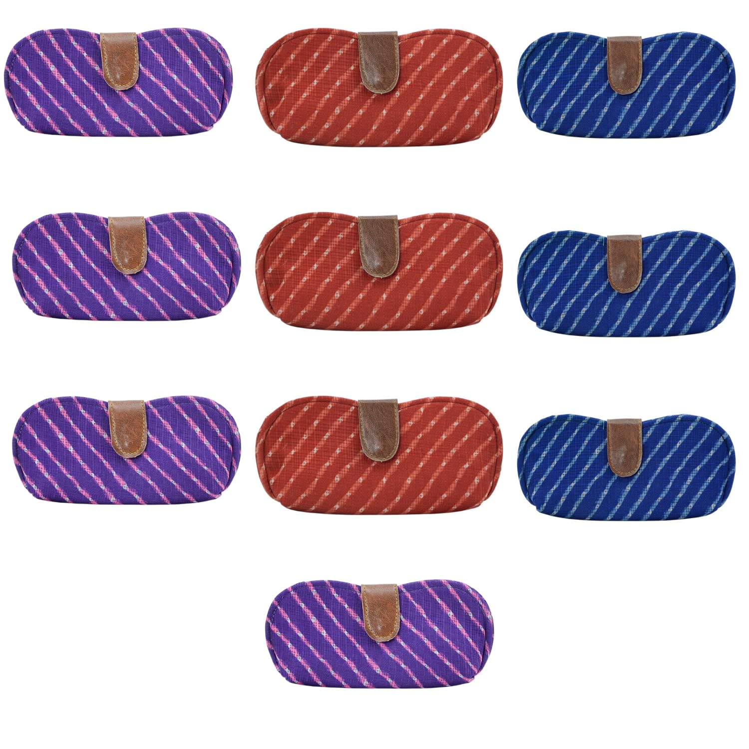 Assorted (Random Color) Handcrafted Rajasthani Leheriya Eyeglass Case Purple & Pink Striped Fabric Specs Cover with Faux Leather Tab (3.5x7.5 Inches)-image-39