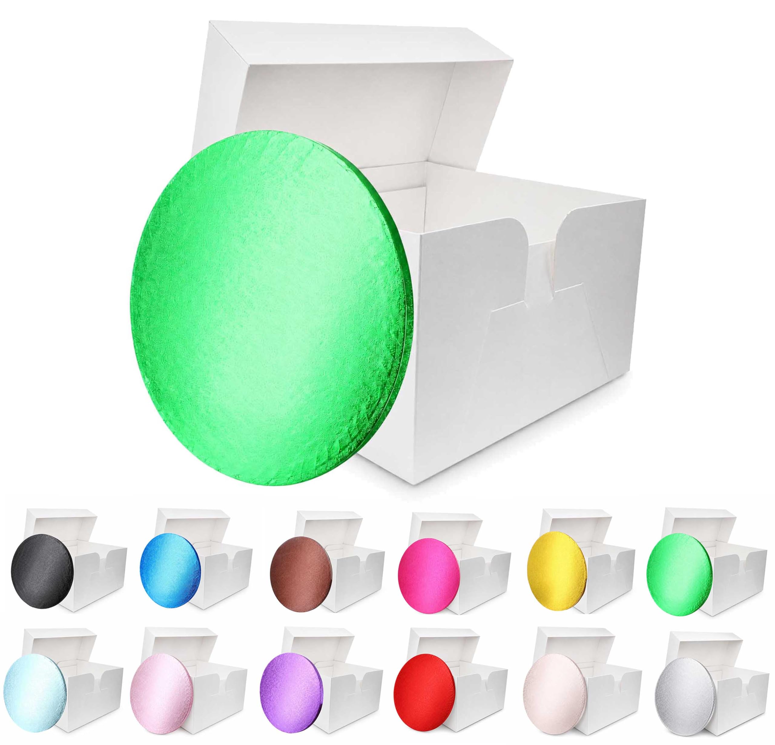 LARRYROO Colour Cake Drum Board & White Box + Lid Combo Pack for Wedding, Birthday Cakes (Green, 14 Inches)