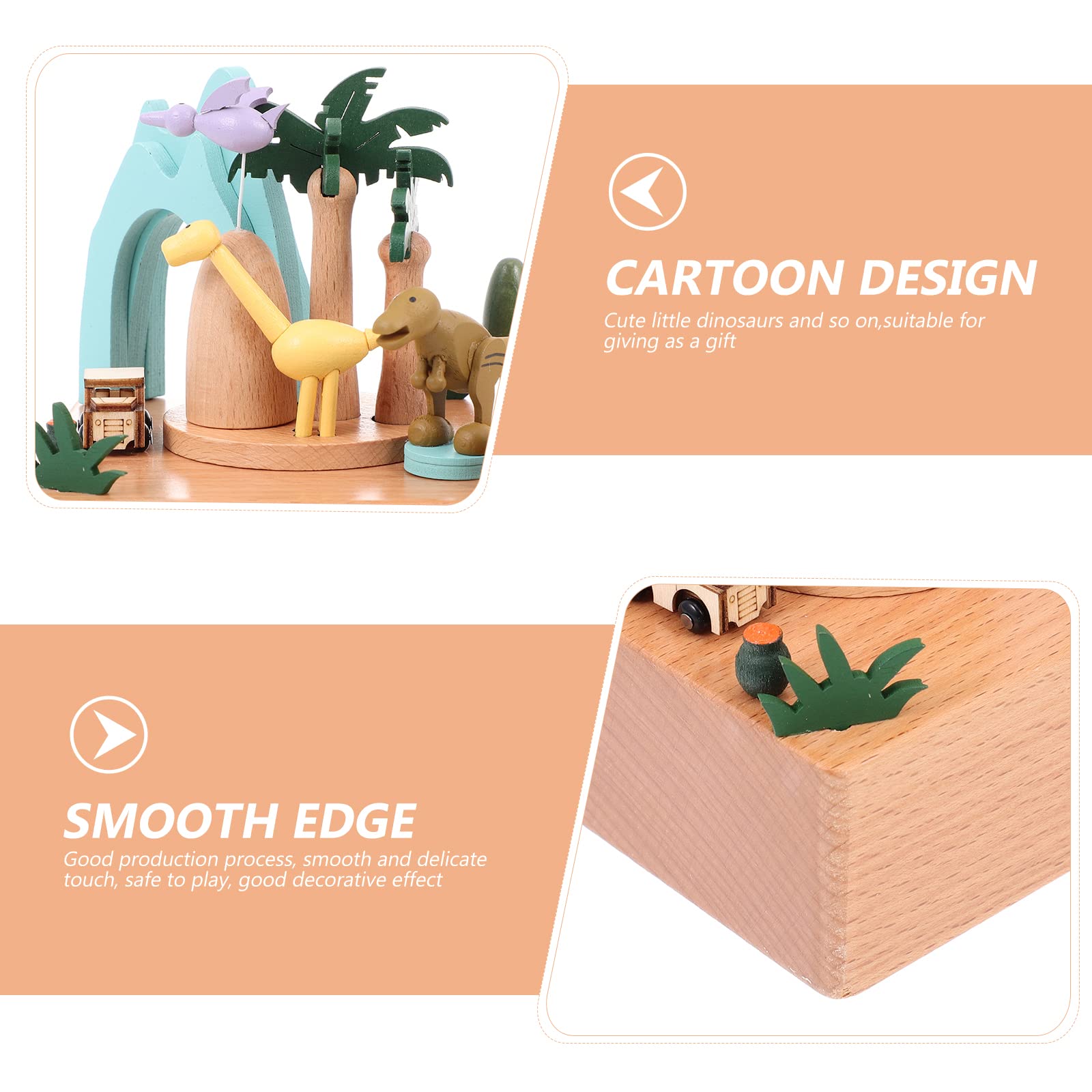 Kisangel Dinosaur Music Box - Wooden Desktop Musical Box With Car, Decorative Gift For Kids & Adults