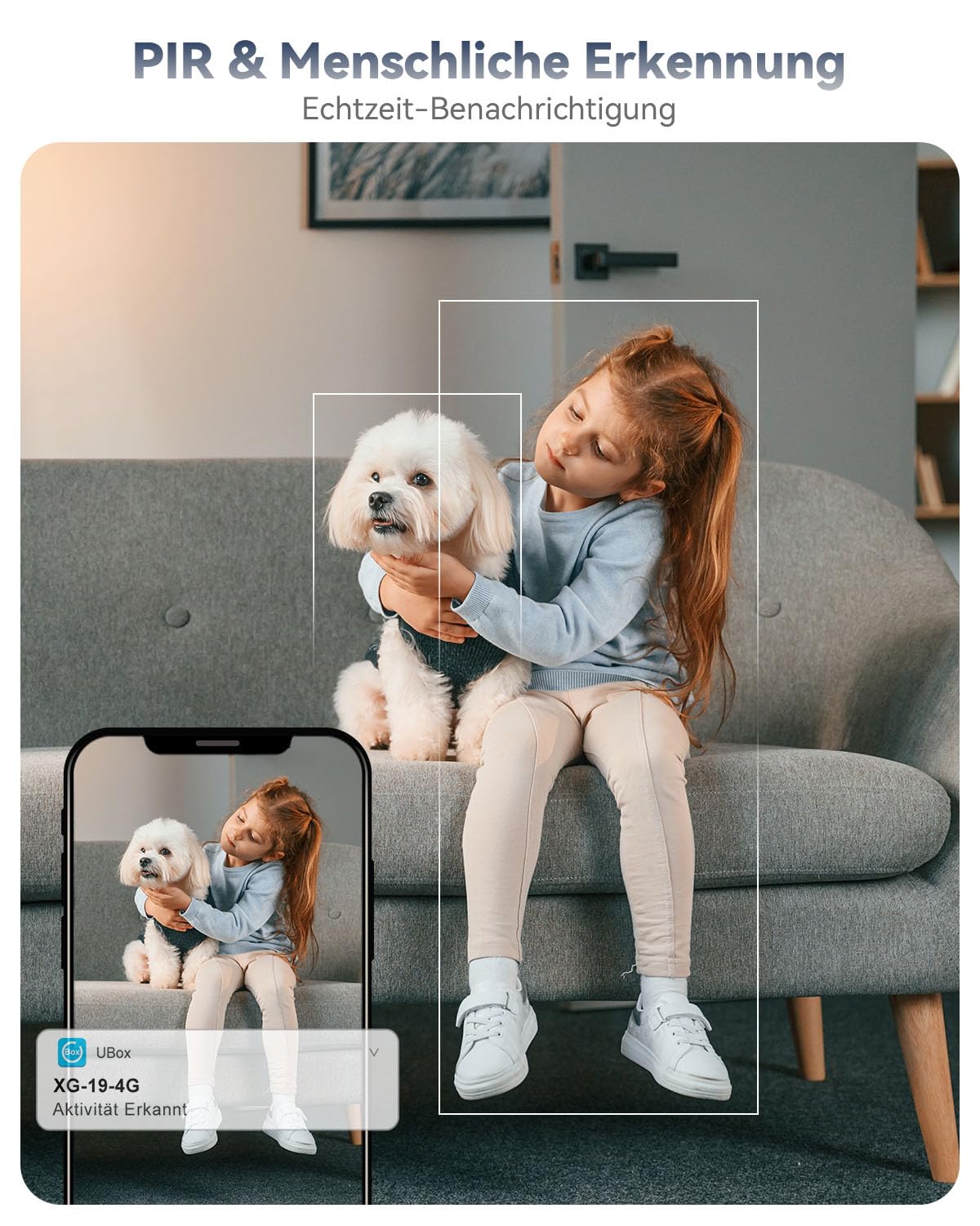 Xega 4G LTE Überwachungskamera Innen mit SIM Karte Ohne WLAN, 2K Kabellose Kamera für Babys/Haustiere/Senioren, 355°P/60°T, 6000mAh Akku, Farb-Nachtsicht, PIR Kennung, TF/Cloud, Nicht Wasserfest