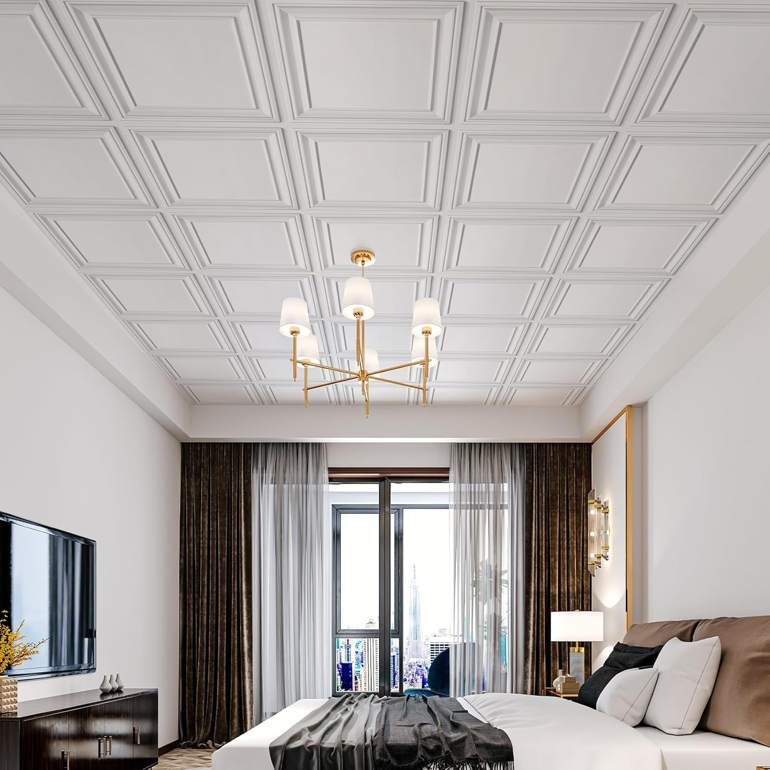 STICKGOO Drop Ceiling Tiles 24x24 PVC Glue Up Ceiling Panel to Prevent Breakage Pack of 12 Tiles Cover 48 Sq. Ft, White