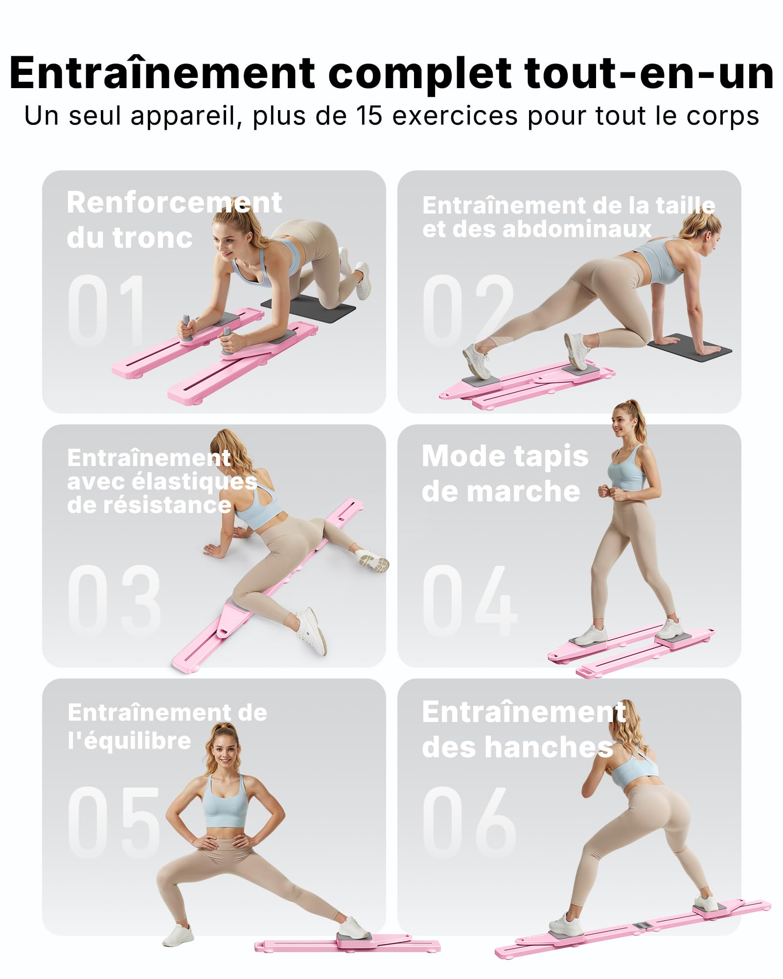 MERACH Reformer Pilates - Pilates Reformer Planche Pilate Supportant 120 Kg Pliable, pour Le Renforcement des Abdominaux, des Bras Et des Jambes, Pilates Board Planche De Pilate Muet