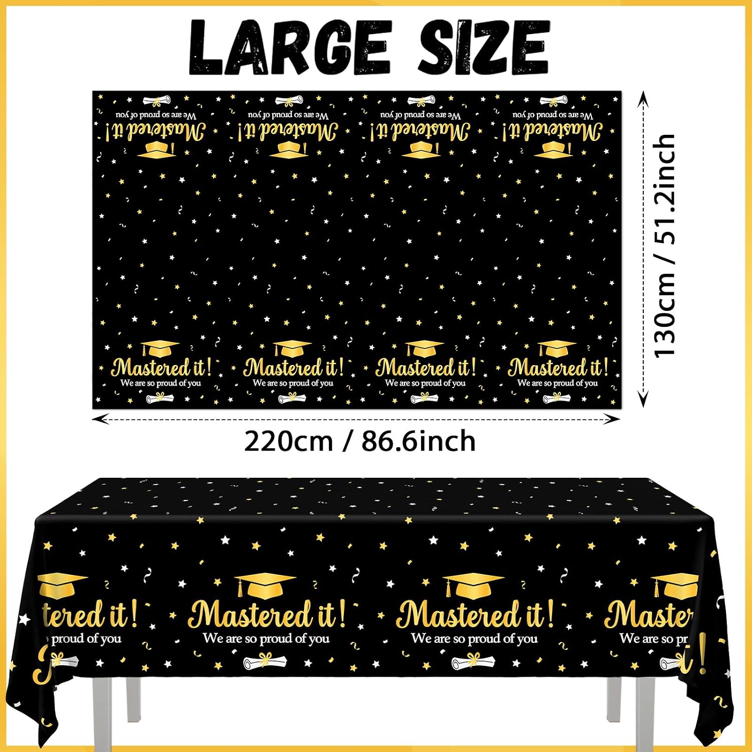 Graduation Decorations 2026 Black Gold Mastered it Tablecloth 3pcs Class of 2026 Plastic Table Covers for Master College High School Graduation Party Supplies