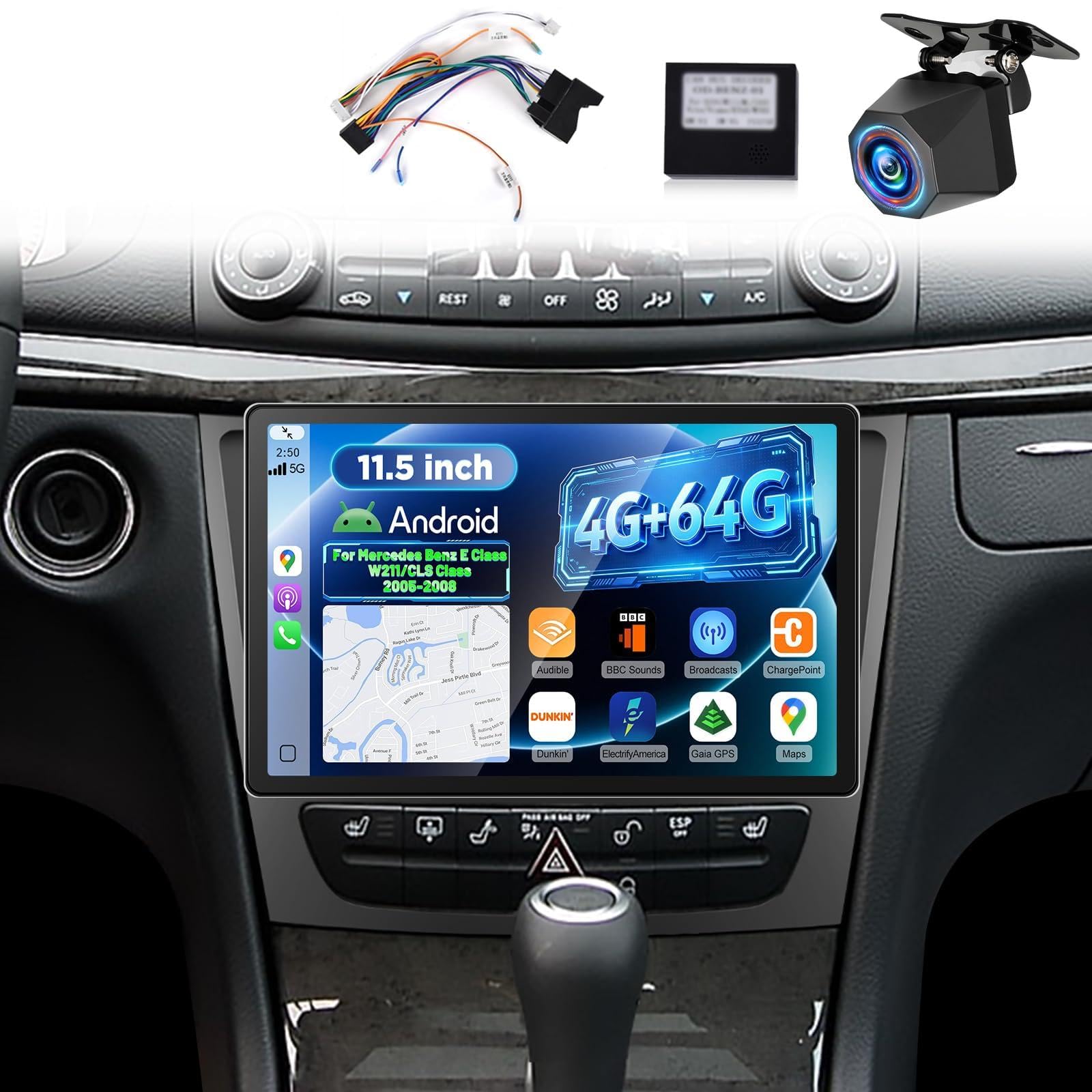 Photo 1 of [4+64G] for Mercedes Benz E Class W211/CLS Class 2005-2008 Android Head Unit: NHOPEEW 11.5 inch Incell 2000*1200P Touch Screen W211 Carplay Radio - 5G/WiFi, GPS, BT5.0, Custom Homepage + Backup Camera