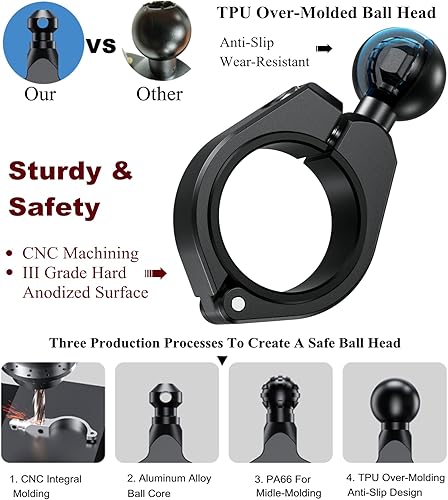 Miniatura 3 de BRCOVAN 2 unidades, soporte de barra mediana de bola de 1 pulgada, base de abrazadera de aleación de aluminio, apto para rieles redondos de 1.26