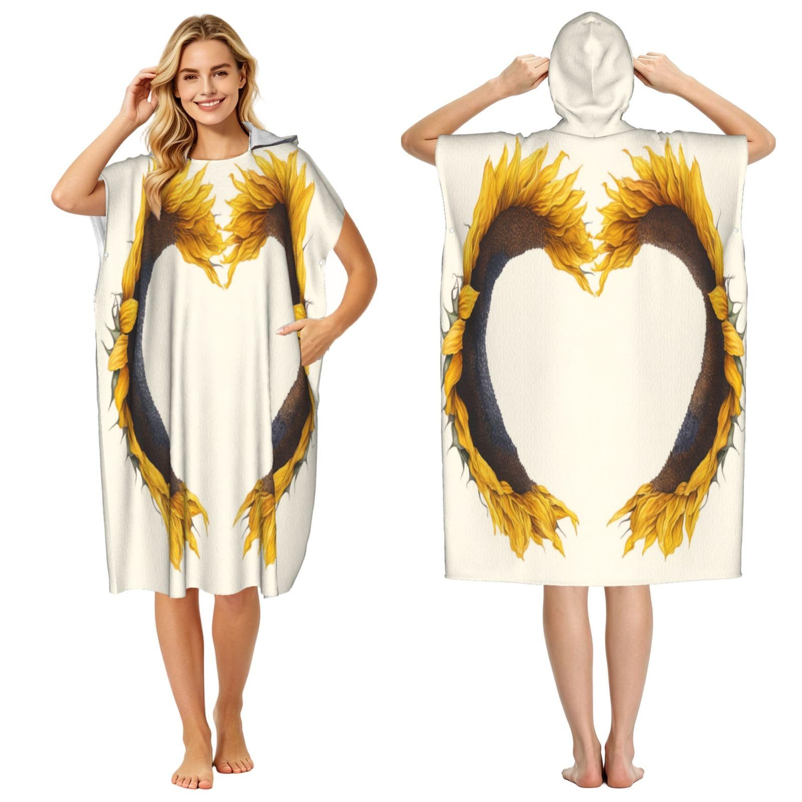 KLGRTJHK Symmetric Sunflower Adult Hooded Beach Poncho Towel 43"X35"