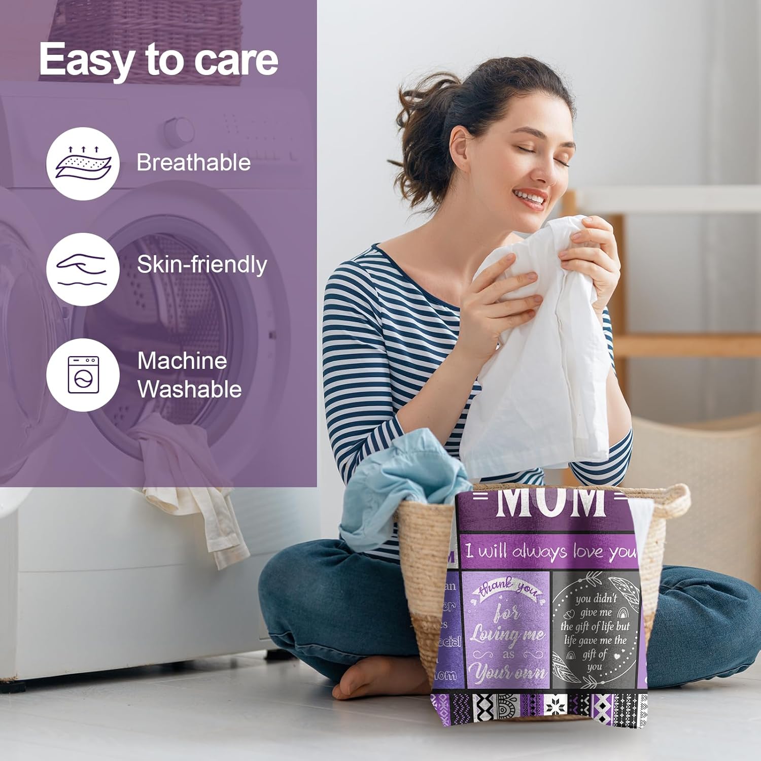 Gifts for Bonus Mom from Daughter, Bonus Mom Gifts on Birthday Mothers Day, Stepmom Present, Mom in Law Present Purple Flannel Throw Blanket 50" X 60" - Image 3