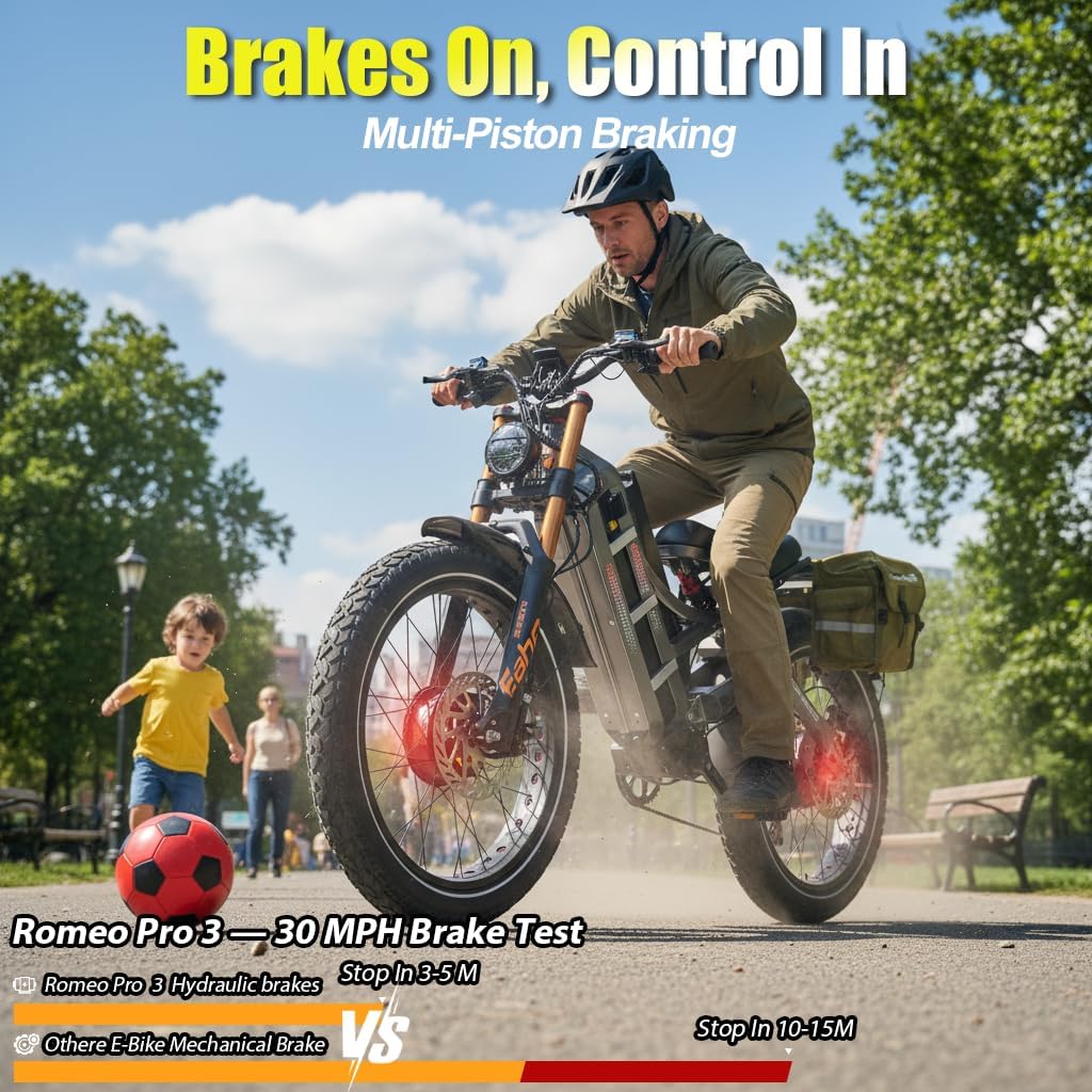 eAhora Romeo Pro 3 Electric Bike for Adults, 5600W 50MPH Dual Motor Ebike, 60V 80AH 250Miles Long Range Electric Bike, 26" *4.0 Fat Tire Electric Mountain Bike Full Suspension Off-Road E-Bike