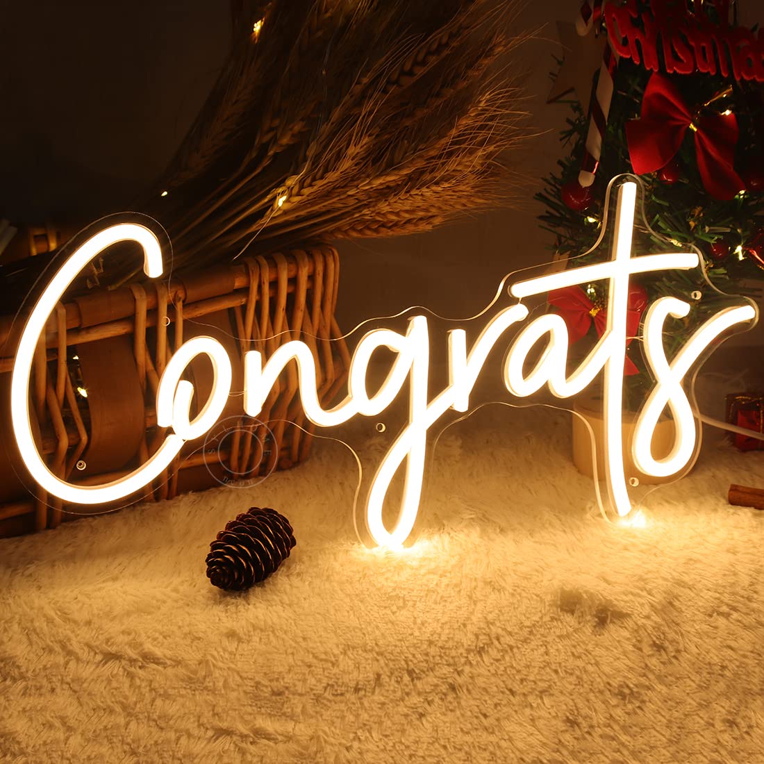 SYLHOME 'Congrats neonowy znak świetlny LED na ślub, urodziny, przyjęcie, ukończenie szkoły, prezenty, tło dekoracja ścienna, znak, uroczystość, bankiet, podświetlany znak, 40 cm x 18,8 cm, USB