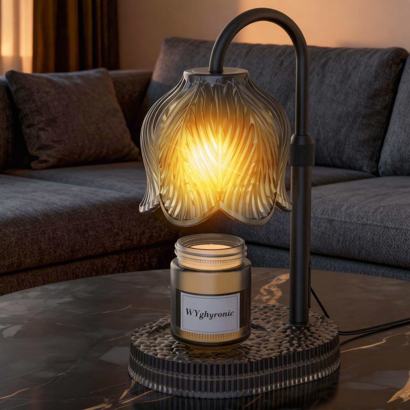 WYghyronic Candle Warmer Lamp with Adjustable Height - Flameless 4-Level Dimmable Wax Warmer, Timer Function & Stylish Design in Multiple Colors (Black)