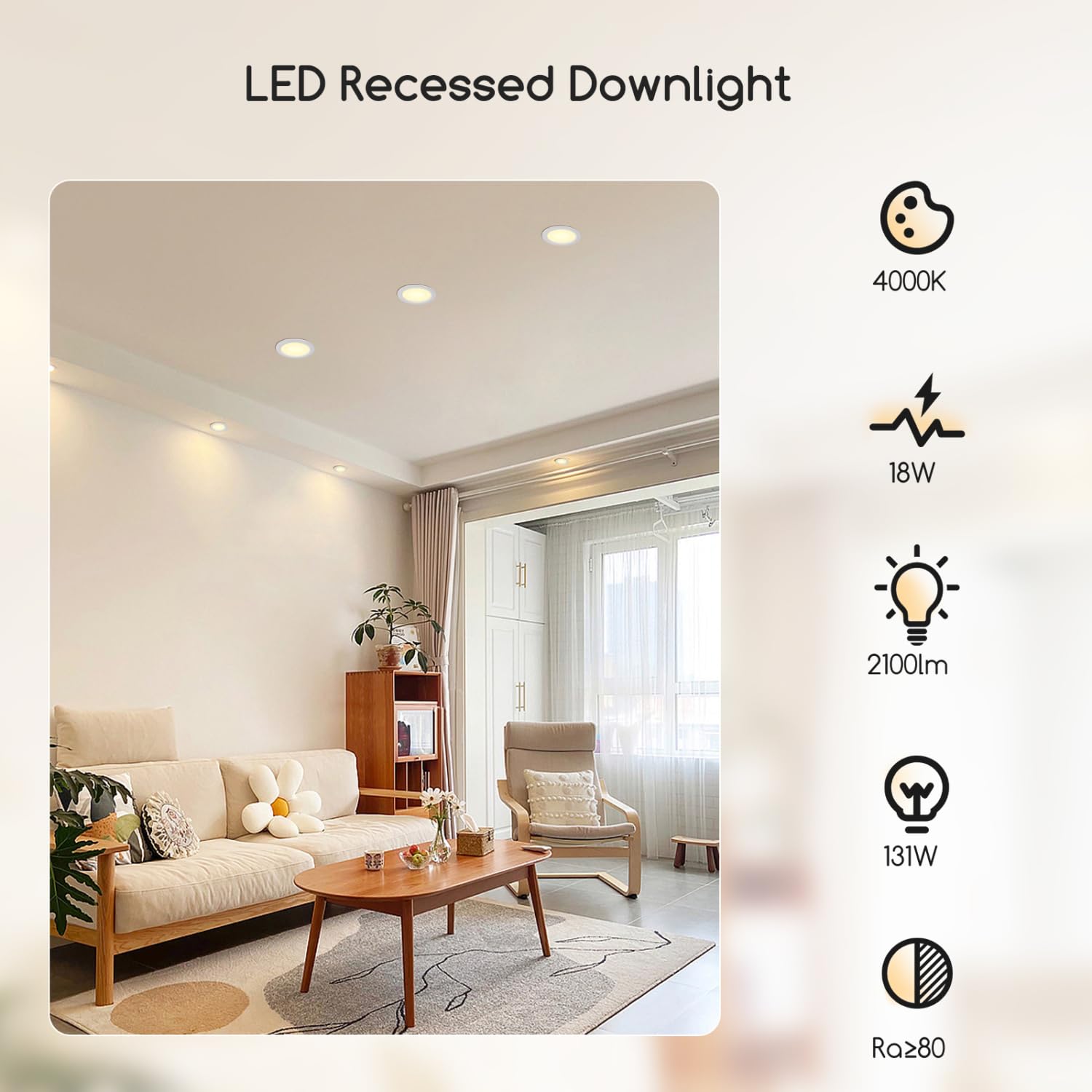 Aigostar LED Encastrable, 18W Équivalent à 175W, Lumière du jour 4000K, Spot LED Interieur Encastrable, Ф190-200mm, Pack de 2