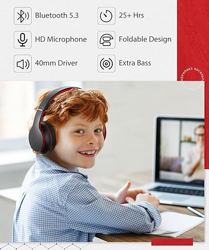Vista 20 de rockpapa E9 - Auriculares Bluetooth para niños y niñas adultos, estéreo plegables con cable/inalámbrico con micrófono para escuela, viajes, tableta
