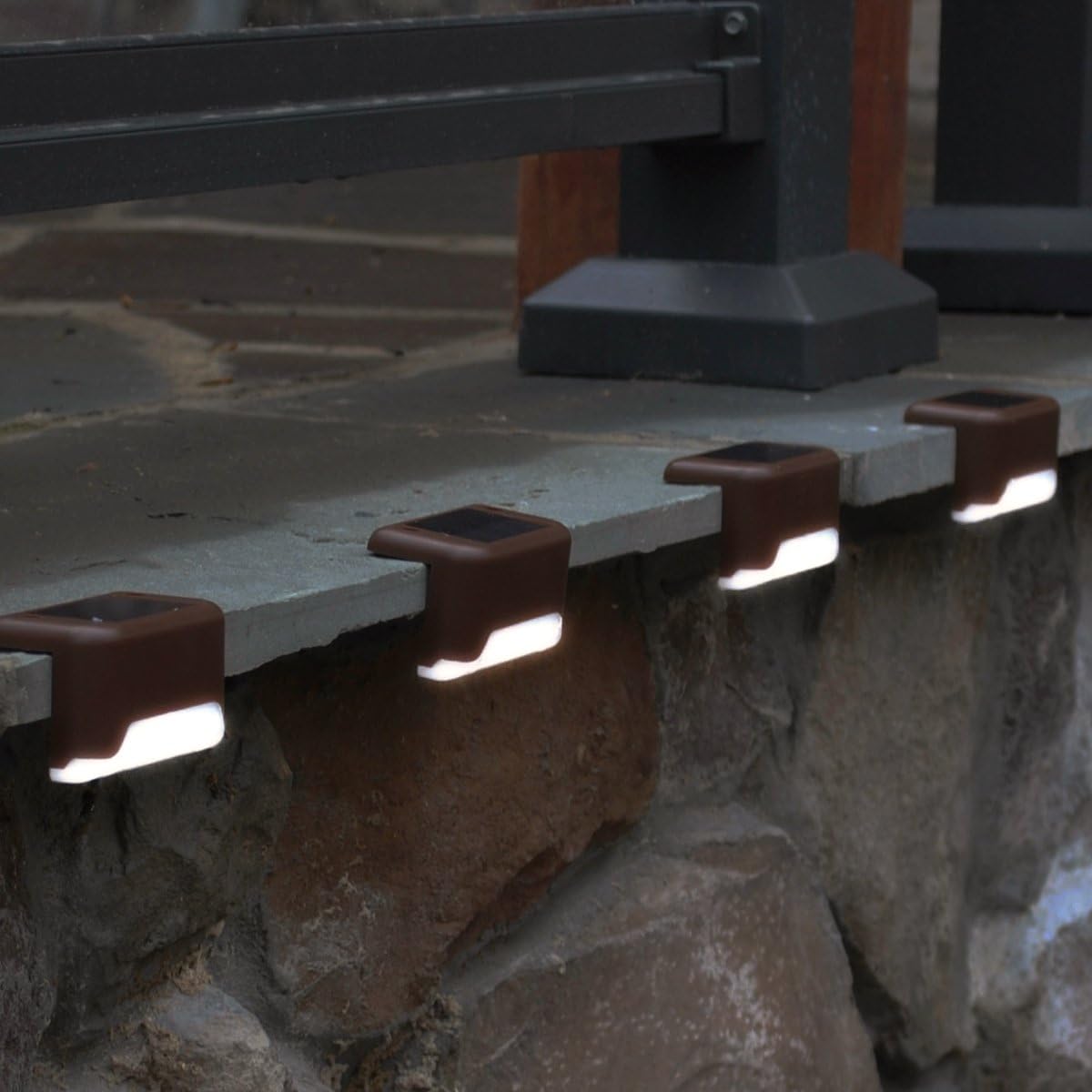 Maxsa 47332 Solar Powered Weatherproof Dusk to Dawn Lights for Steps, Decks, and Railings (4-Pack), Brown : Tools & Home Improvement