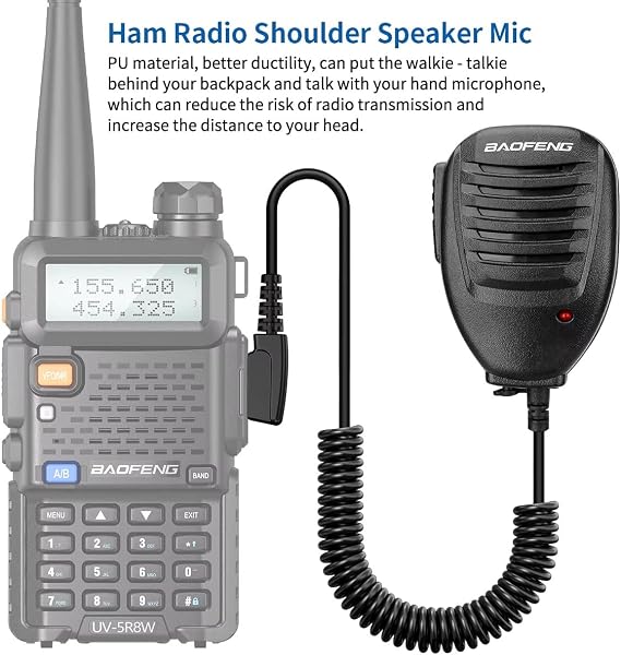 TECHZOCO Micrófono Altavoz para Walkie Talkie, micrófono para walkie Talkie, Compatible con BaoFeng BF-F8HP UV-5R UV-5R Plus GT-3 BF-888s Radio con suspensión de micrófono, Led Rojo - 2