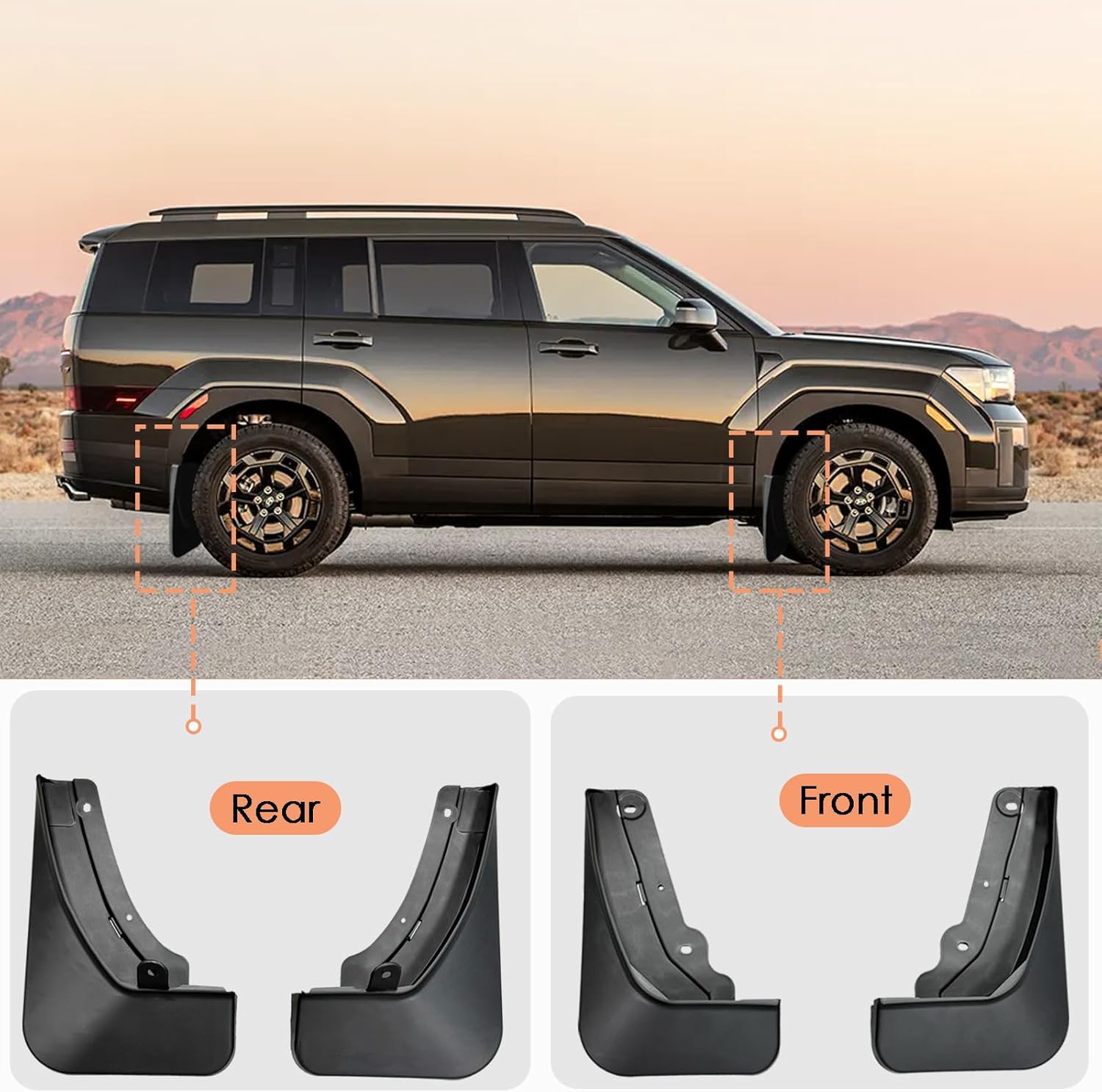 Mud Flaps Compatible with Santa fe 2024 2025 2026 - No Drilling Required Splash Guards Front & Rear Fender Flaps Fit for Santa fe 2024 2025 2026 Exterior Accessories (4PCS)