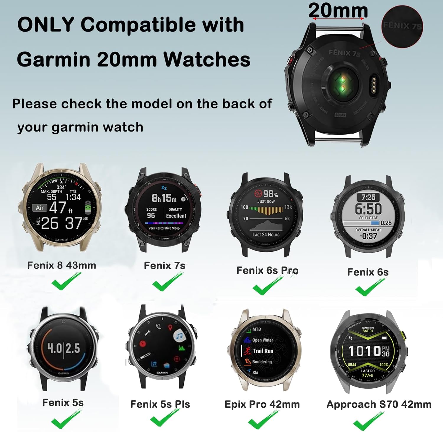 20mm Silicone Watch Bands Compatible for Garmin Fenix 8 43mm/ Fenix 7S Pro/7S/ Fenix 6S Pro/6S/ Fenix 5S Plus/5S, Quickfit Rose Gold Buckle Soft Strap for garmin epix 2 42mm Women Men - Image 2