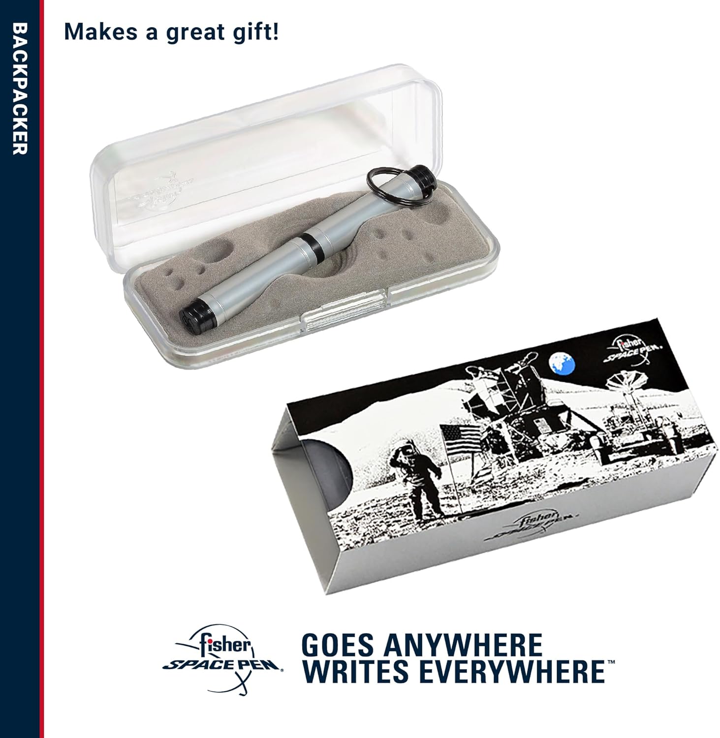 Fisher Space Pen Chrome Backpacker Pen, Pressurized Ballpoint Pen, Writes Upside Down and in Extreme Temperatures, Black Ink, Medium Point, Gift Box, Made in the USA
