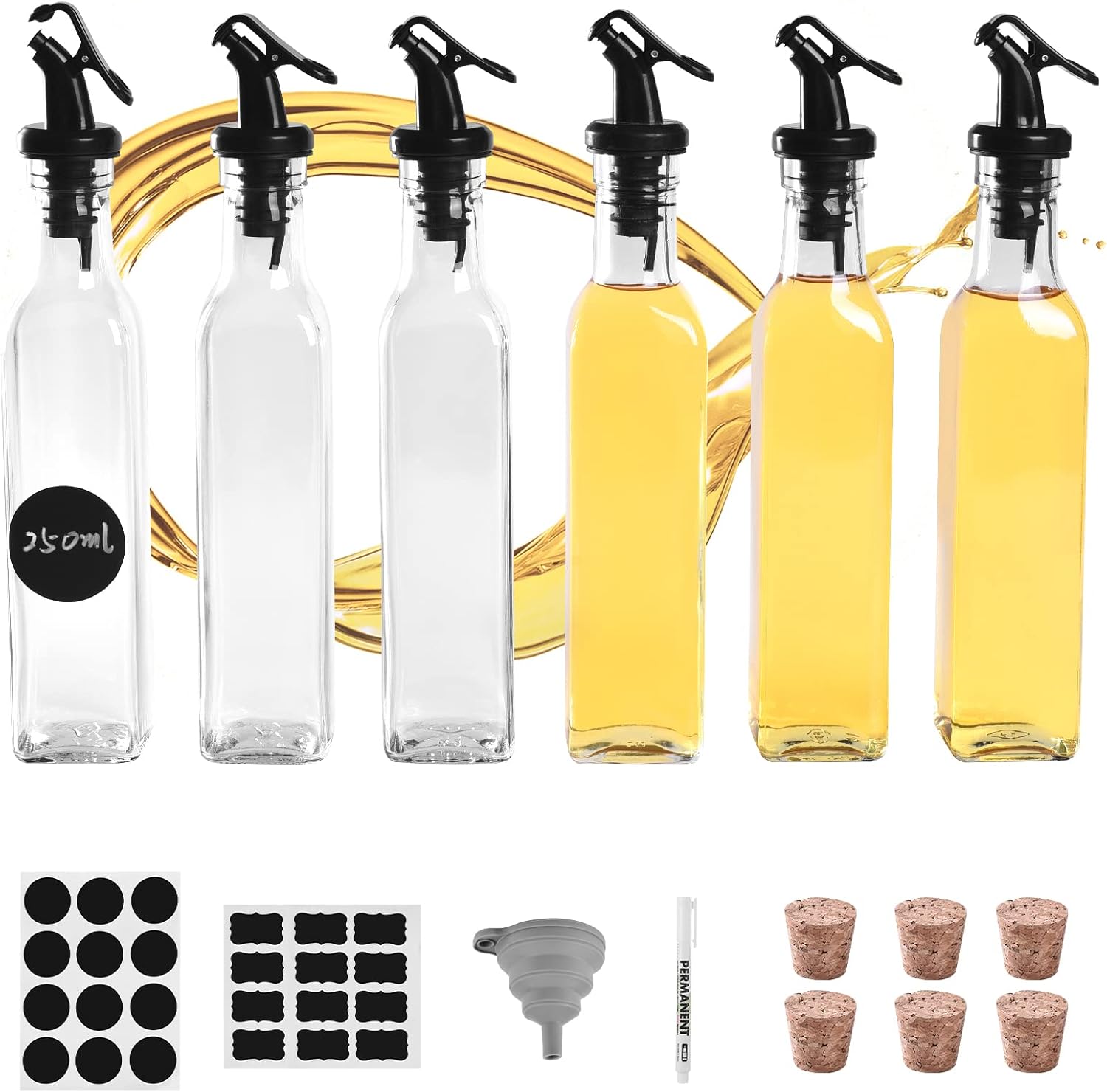 ROSNONG Oil Bottle 6x250ml Oil Dispenser Thickened Glass Olive Oil