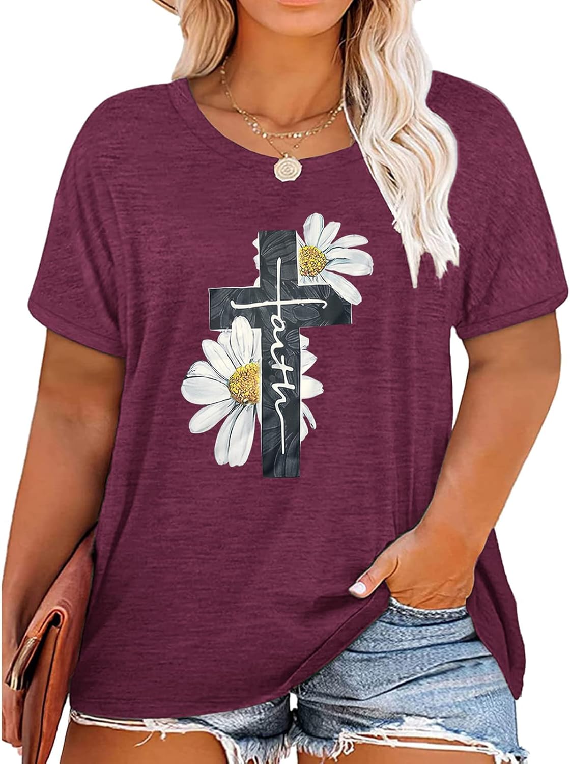 HDLTE Plus Size Womens Country Shirts Funny Western Graphic Tees Short Sleeve Flower Tops Blouses Casual Summer T-Shirt