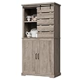 BOTLOG Kitchen Pantry Cabinet, Tall Storage Cabinet with Sliding Barn Door and Adjustable Shelves, Kitchen Freestanding Cupboard for Dining Room, Living Room, Laundry
