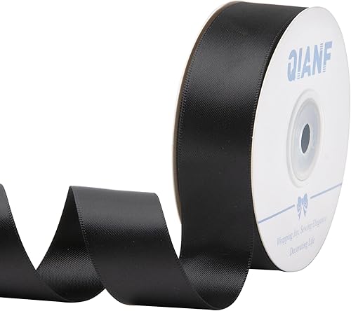 Cinta de satén negra de 1 pulgada de ancho para envolver regalos, lazo para el pelo, silla, banda para el día de San Valentín, boda, fiesta de