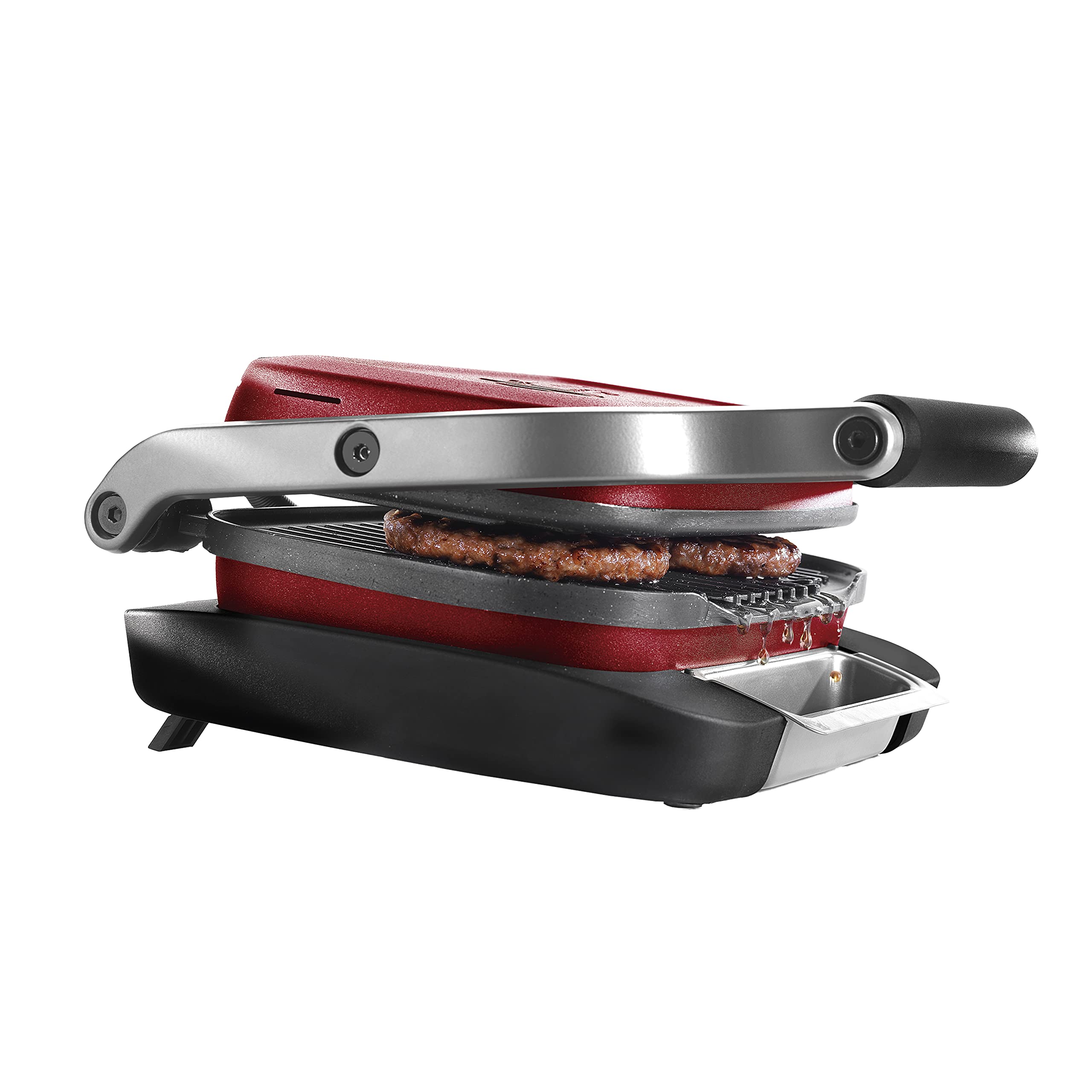 TM Electron TMPGR003RED grill eléctrico estilo retro, calentamiento rápido, revestimiento antiadherente de 5 capas, control de altura y temperatura, bandeja de residuos extraíble, 1300W