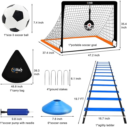 Miniatura 2 de Hitish Porterías de fútbol para niños para patio trasero, redes de fútbol portátiles con bolsa de transporte, equipo de entrenamiento para portería