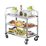 HLC Upgrade 3 Tier Heavy Duty Commercial Grade Utility Cart Kitchen Trolley Serving Cart with Wheels Stainless Steel Rolling Cart Storage Shelf for Hotel Restaurant Bar Home Use L30 x W16 x H33 Inch