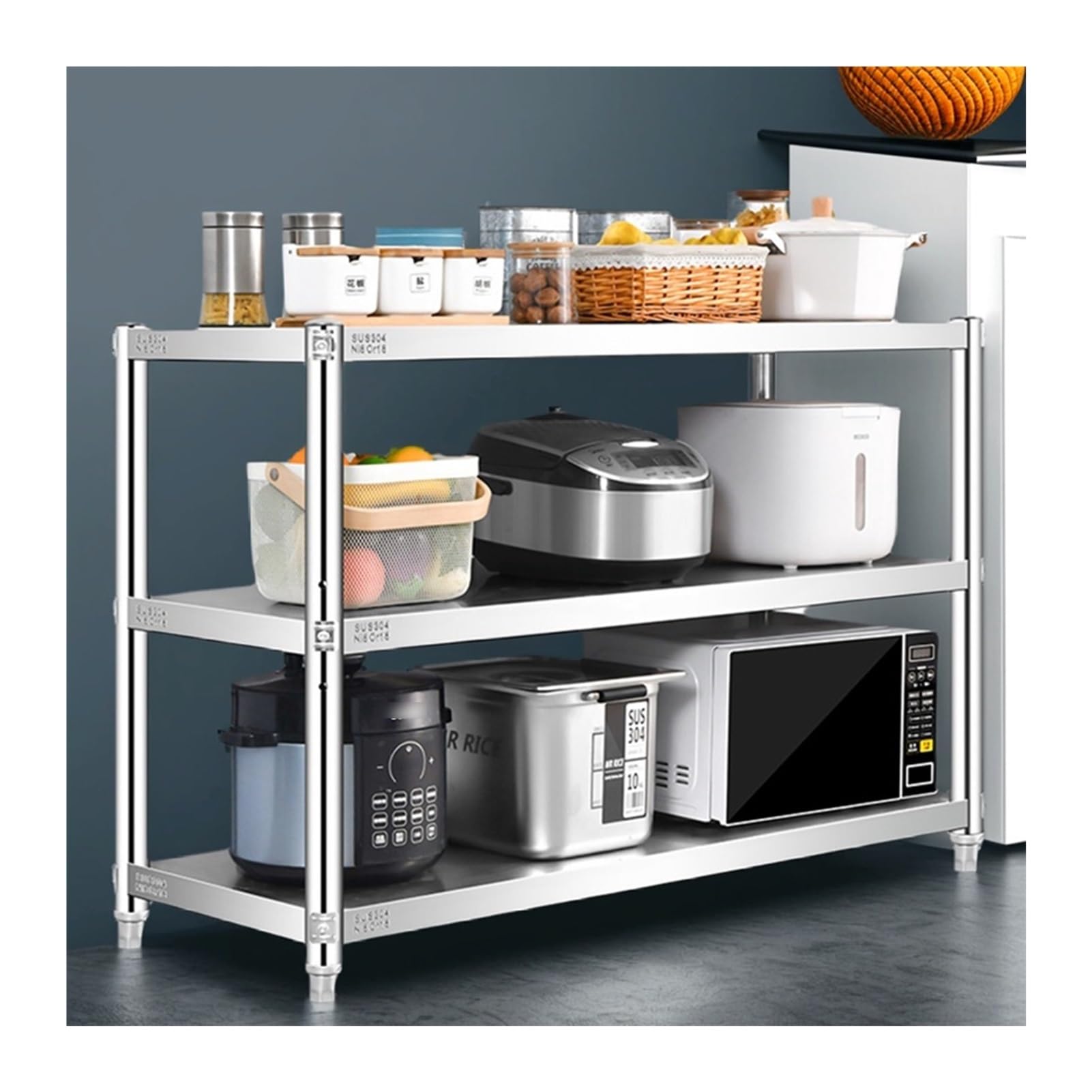 Scaffale portaoggetti in acciaio inox, scaffale regolabile per cucina, bagno, garage, banco da lavoro, capacità massima