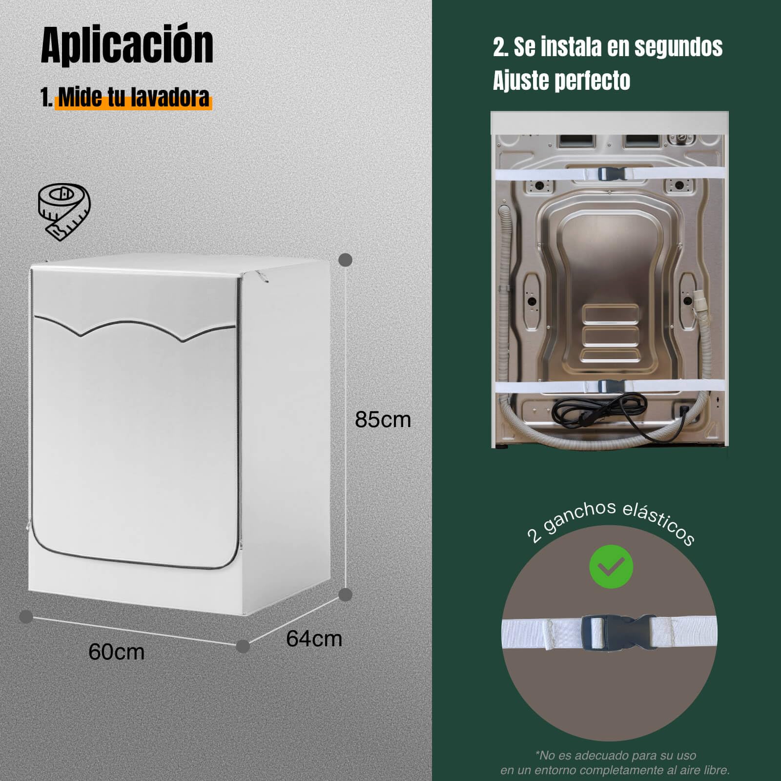 AWNIC Funda Lavadora Exterior Impermeable, 60x64x85cm Funda con Apertura Frontal para Cubre Lavadora, Funda Secadora Exterior Cremallera que Protege del Sol y del Polvo, Plateada