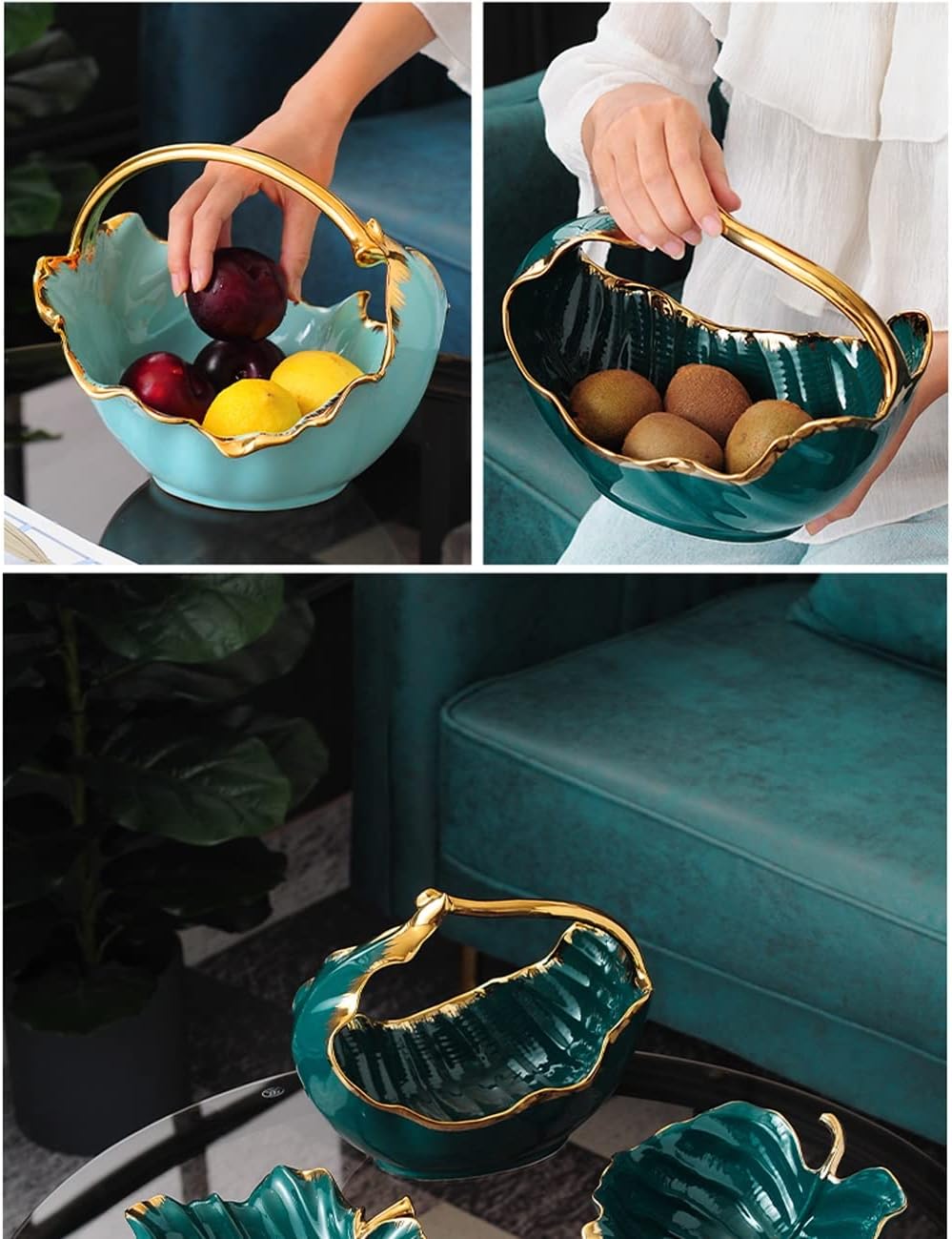 フルーツボウル ポータブルフルーツバスケット デスクトップセラミックスナックキャンディプレート ナッツドライフルーツトレイ 装飾オー