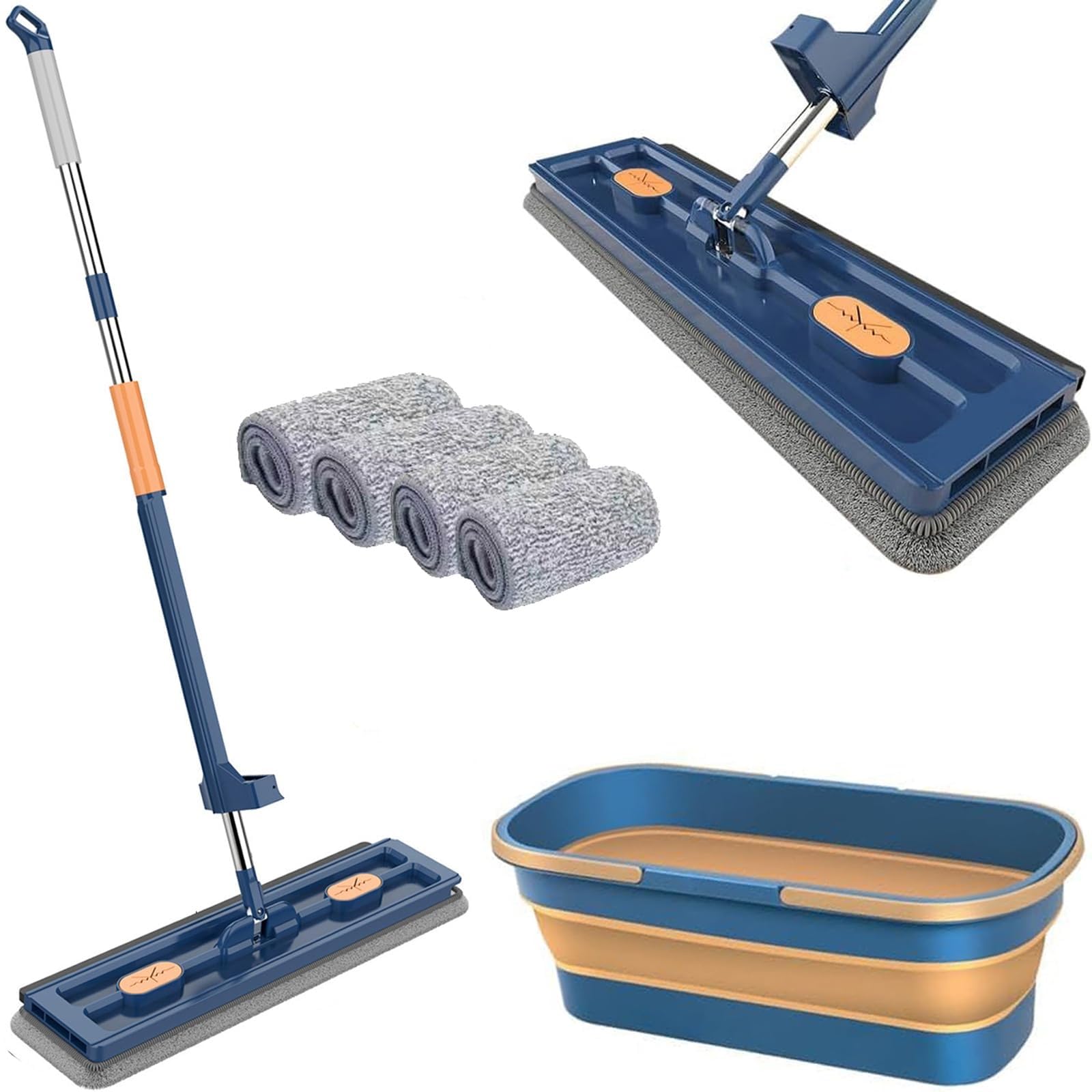 54" Flat Mop with Bucket & Wringer - 4 Microfiber Pads for Effortless Hard Floor Cleaning